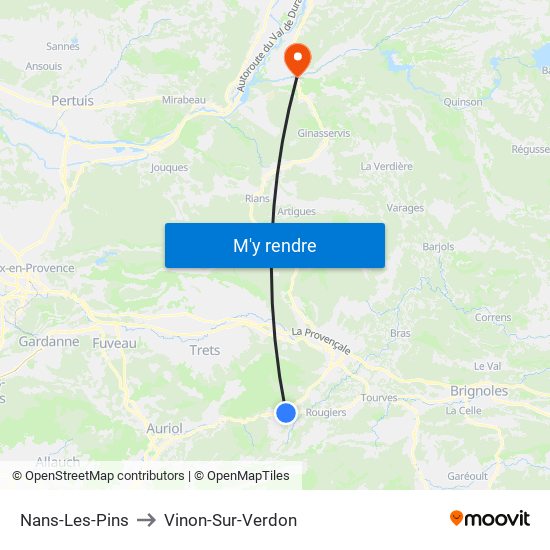 Nans-Les-Pins to Vinon-Sur-Verdon map