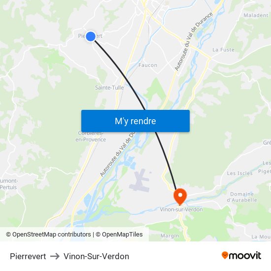 Pierrevert to Vinon-Sur-Verdon map