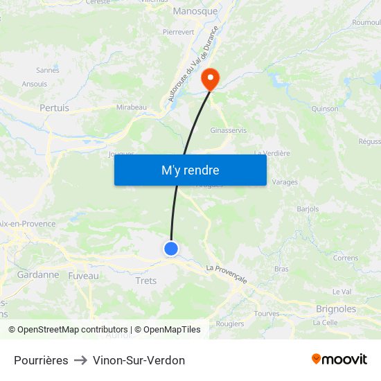 Pourrières to Vinon-Sur-Verdon map