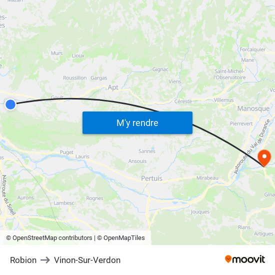 Robion to Vinon-Sur-Verdon map