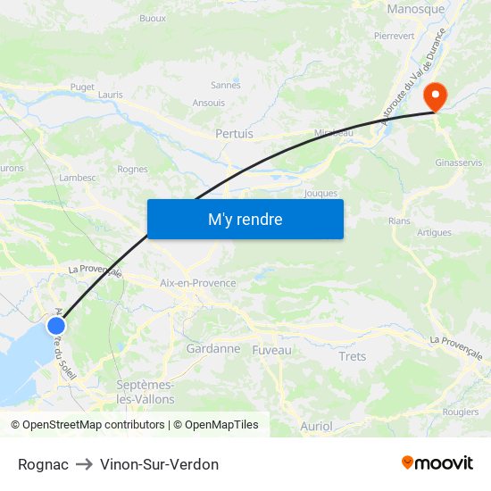 Rognac to Vinon-Sur-Verdon map