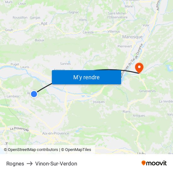 Rognes to Vinon-Sur-Verdon map