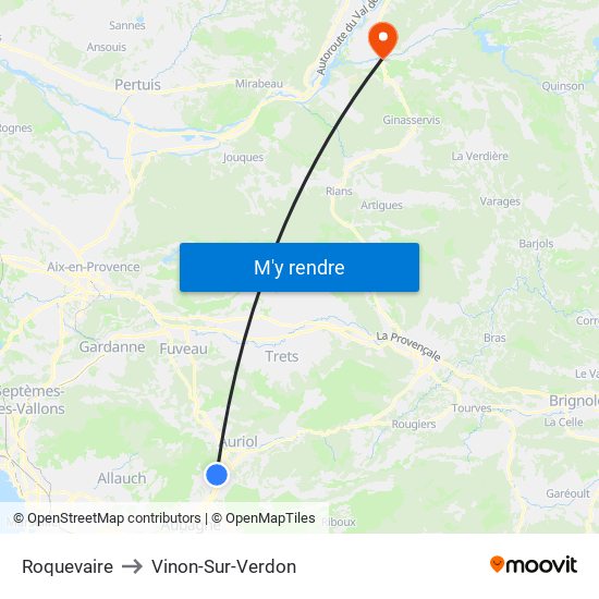 Roquevaire to Vinon-Sur-Verdon map