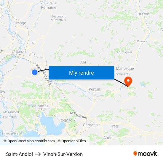 Saint-Andiol to Vinon-Sur-Verdon map