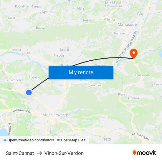 Saint-Cannat to Vinon-Sur-Verdon map