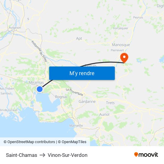 Saint-Chamas to Vinon-Sur-Verdon map