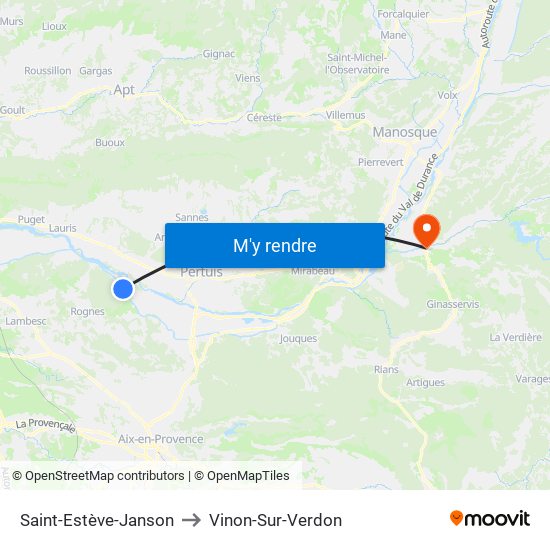 Saint-Estève-Janson to Vinon-Sur-Verdon map