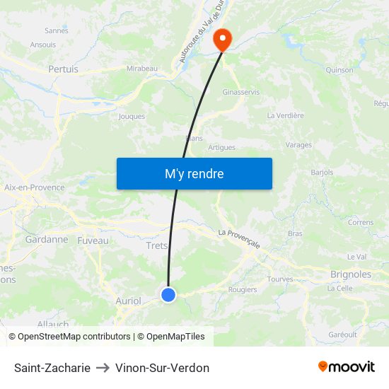 Saint-Zacharie to Vinon-Sur-Verdon map