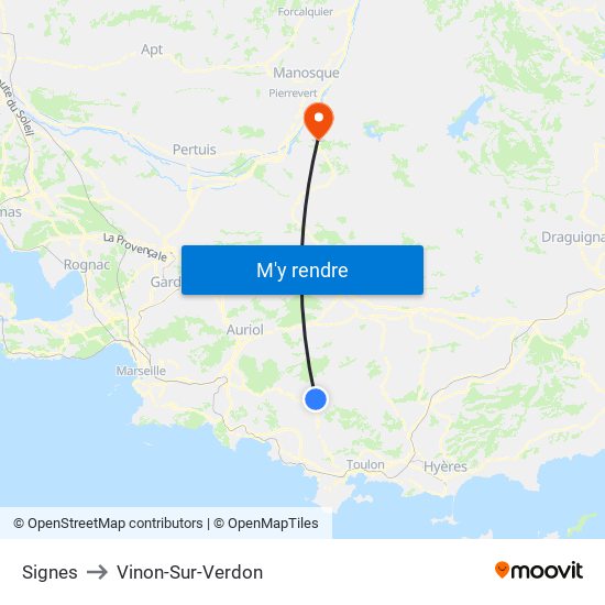 Signes to Vinon-Sur-Verdon map