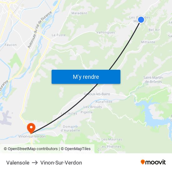 Valensole to Vinon-Sur-Verdon map