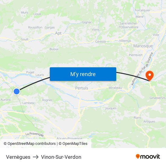 Vernègues to Vinon-Sur-Verdon map