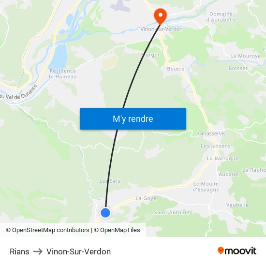 Rians to Vinon-Sur-Verdon map