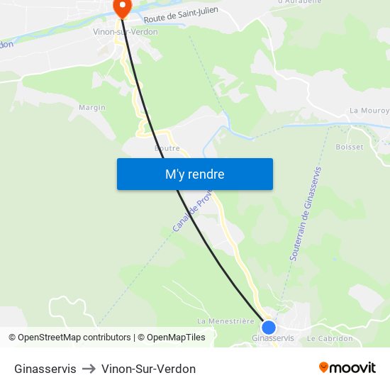 Ginasservis to Vinon-Sur-Verdon map