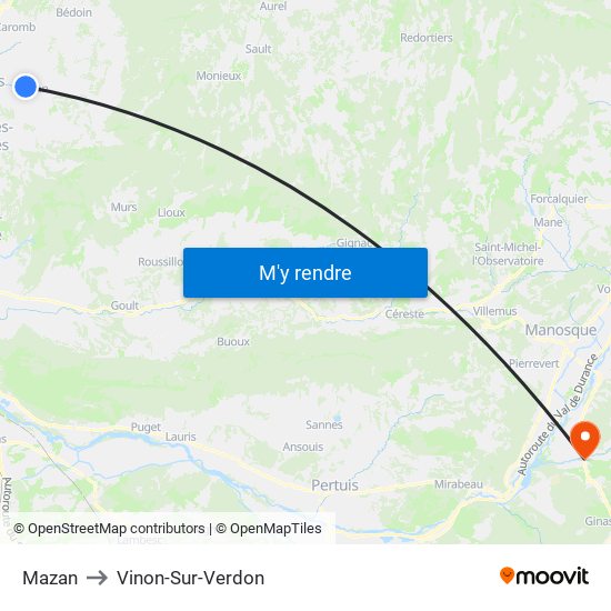 Mazan to Vinon-Sur-Verdon map