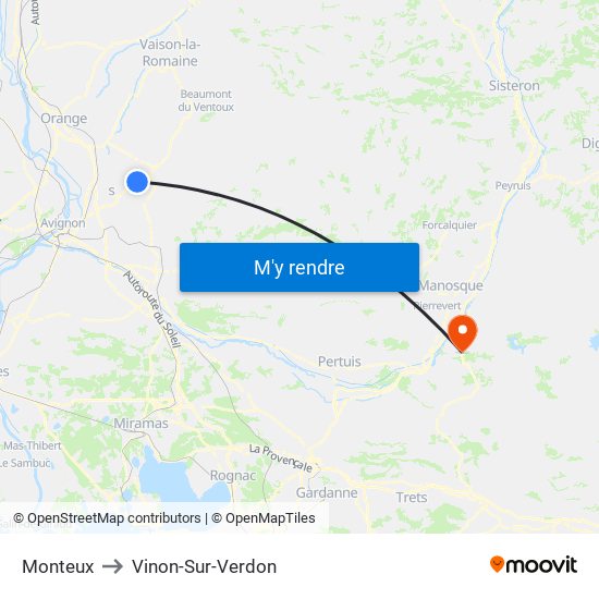 Monteux to Vinon-Sur-Verdon map