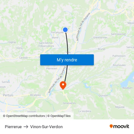 Pierrerue to Vinon-Sur-Verdon map