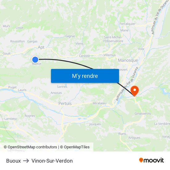 Buoux to Vinon-Sur-Verdon map