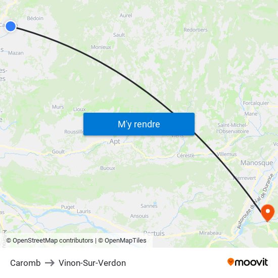 Caromb to Vinon-Sur-Verdon map