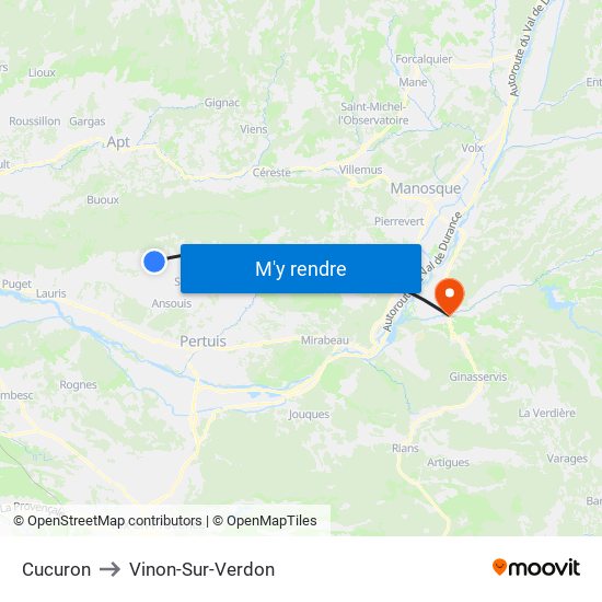 Cucuron to Vinon-Sur-Verdon map