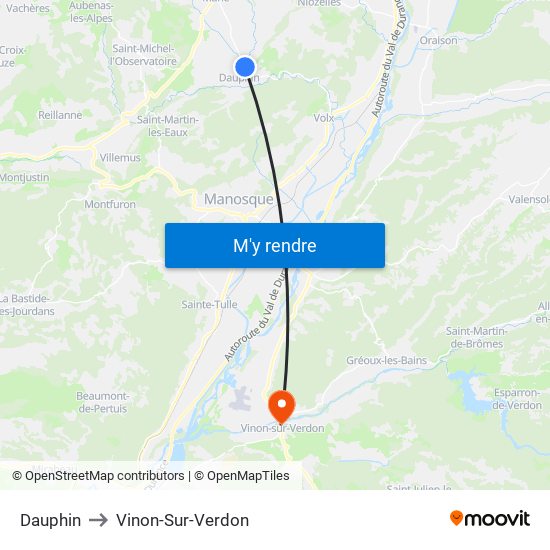 Dauphin to Vinon-Sur-Verdon map