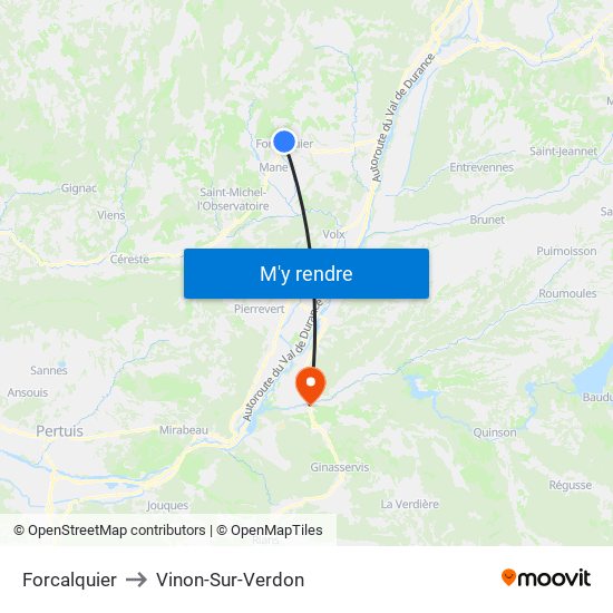 Forcalquier to Vinon-Sur-Verdon map