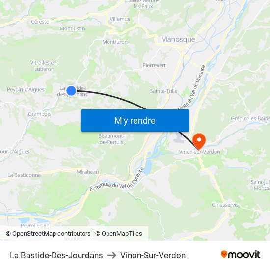 La Bastide-Des-Jourdans to Vinon-Sur-Verdon map