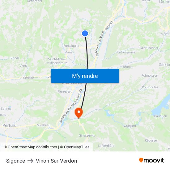 Sigonce to Vinon-Sur-Verdon map