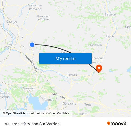 Velleron to Vinon-Sur-Verdon map