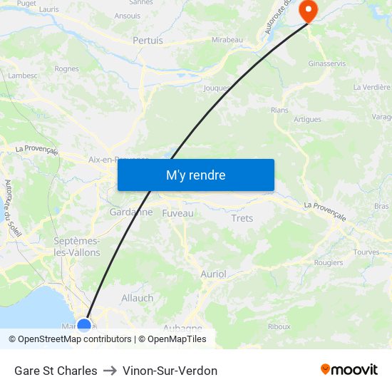 Gare St Charles to Vinon-Sur-Verdon map