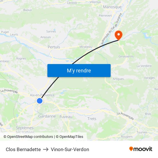 Clos Bernadette to Vinon-Sur-Verdon map