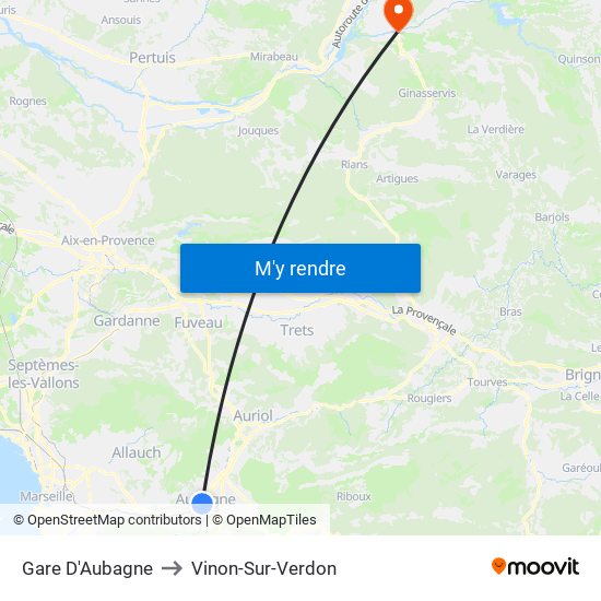 Gare D'Aubagne to Vinon-Sur-Verdon map