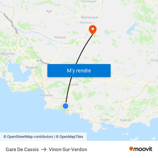 Gare De Cassis to Vinon-Sur-Verdon map