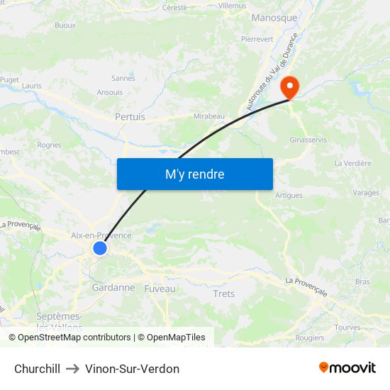 Churchill to Vinon-Sur-Verdon map