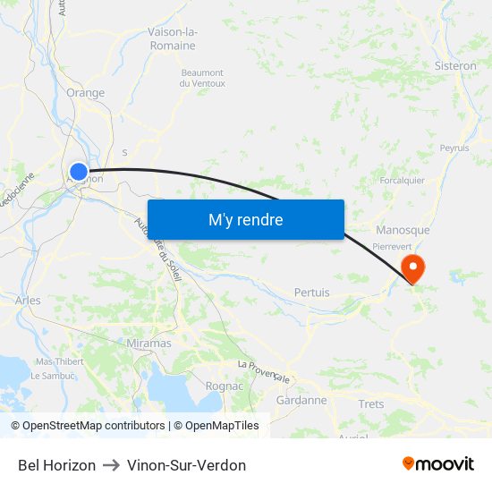 Bel Horizon to Vinon-Sur-Verdon map