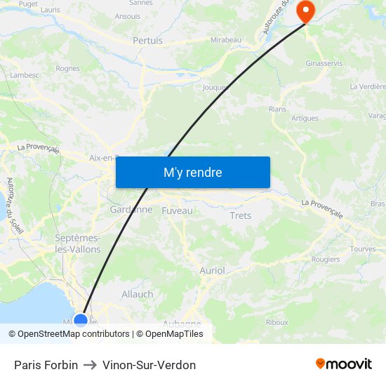 Paris Forbin to Vinon-Sur-Verdon map