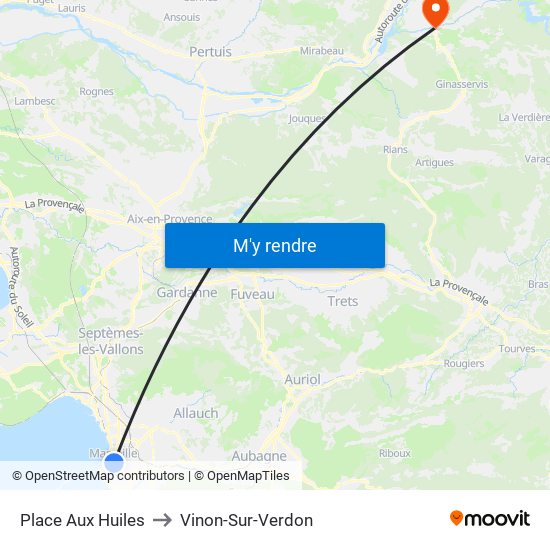 Place Aux Huiles to Vinon-Sur-Verdon map