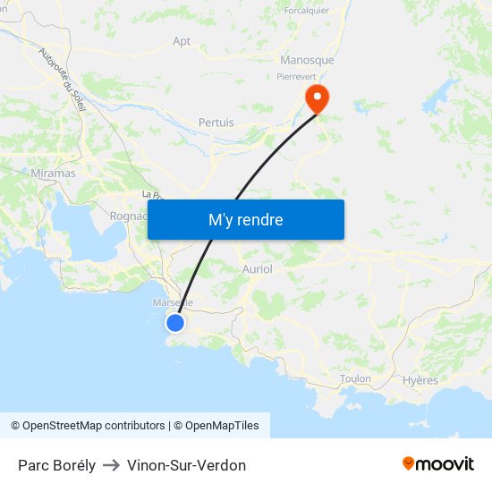 Parc Borély to Vinon-Sur-Verdon map