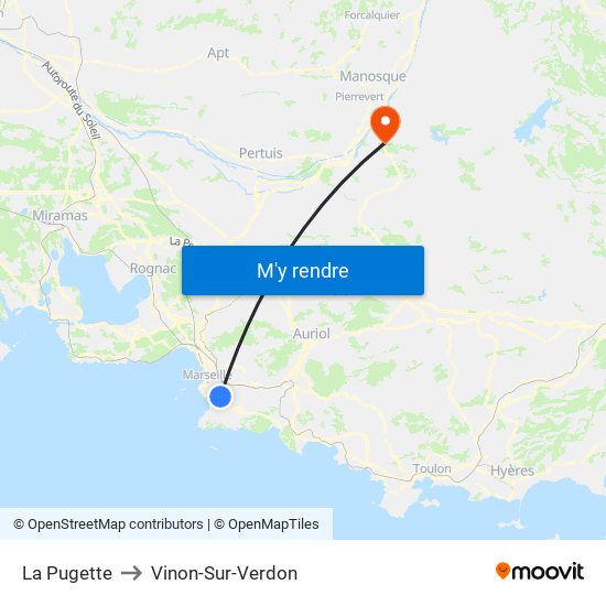 La Pugette to Vinon-Sur-Verdon map