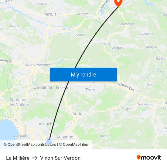 La Millière to Vinon-Sur-Verdon map