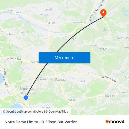 Notre Dame Limite to Vinon-Sur-Verdon map