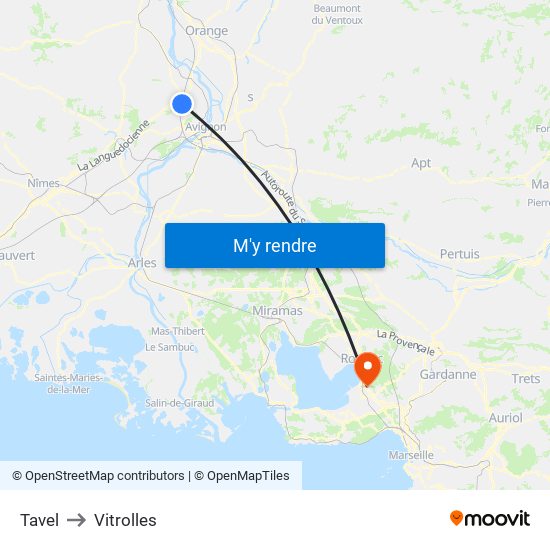 Tavel to Vitrolles map
