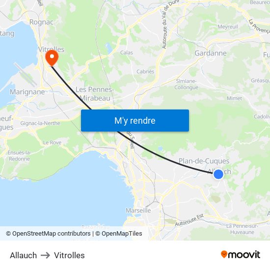 Allauch to Vitrolles map