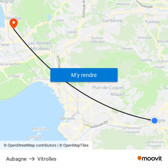 Aubagne to Vitrolles map