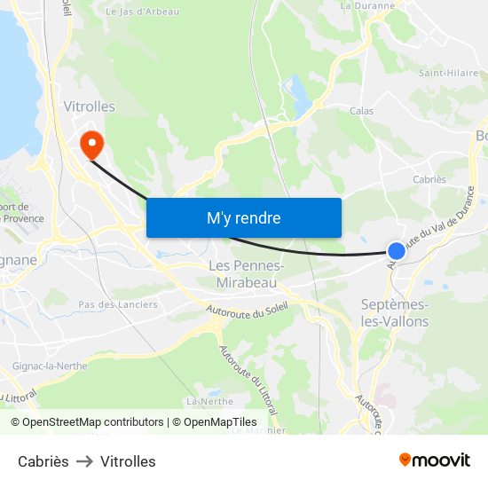 Cabriès to Vitrolles map