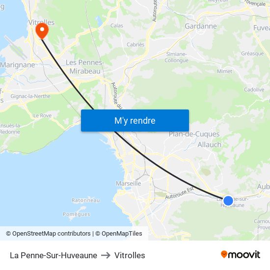 La Penne-Sur-Huveaune to Vitrolles map