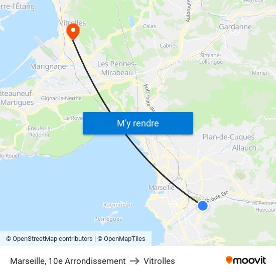 Marseille, 10e Arrondissement to Vitrolles map