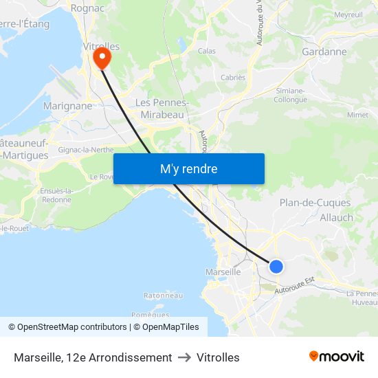 Marseille, 12e Arrondissement to Vitrolles map