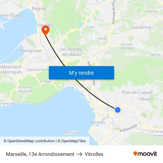 Marseille, 13e Arrondissement to Vitrolles map