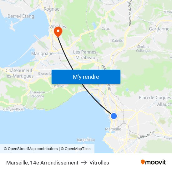 Marseille, 14e Arrondissement to Vitrolles map