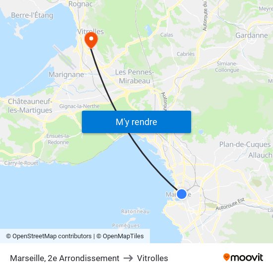 Marseille, 2e Arrondissement to Vitrolles map